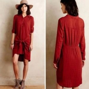Anthropologie MAEVE Size 4 Bloomsbury tie front shirt dress. Rust color.